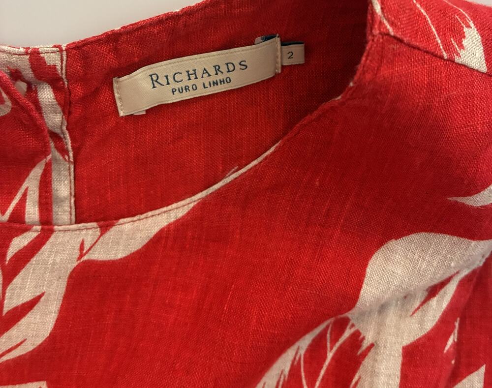 Richards Puro Linho 100% Linen Red Floral Resort Top US S 4-6